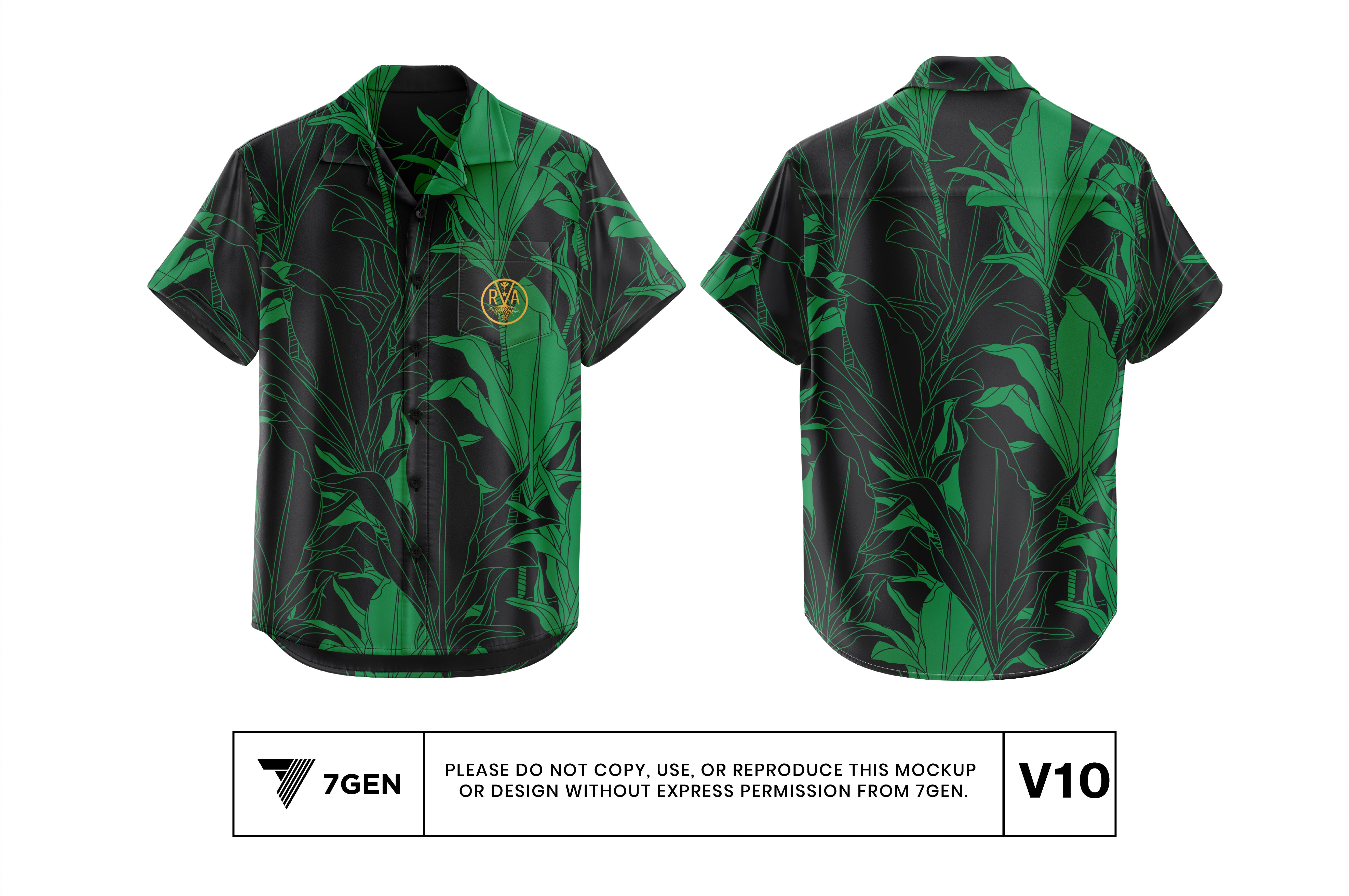 Aloha Button Down (Black/Green - Ti Leaf)